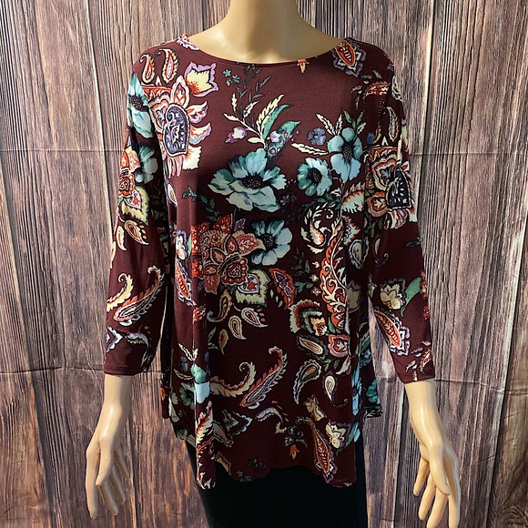 Chico's Tops - Chico’s size 2 large NWT burgundy maroon purple multi colored floral boho